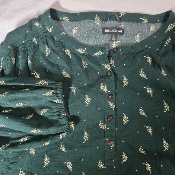 Toad & Co Top Women Large Peasant Blouse Shirt 3/4 Length Sleeves Oversized - Picture 1 of 9